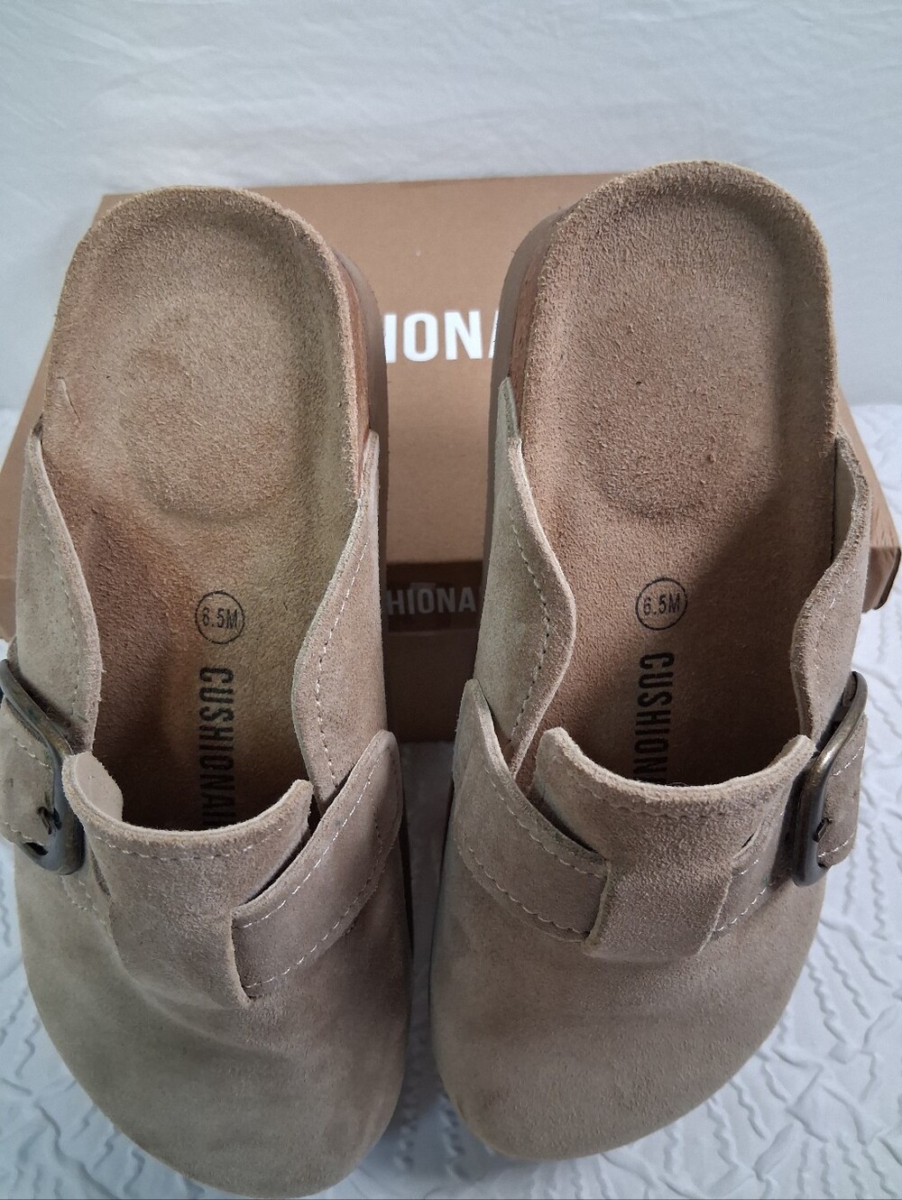 Cushionaire New Platform Suede Mule with Buckle in Taupe - Picture 10 of 17